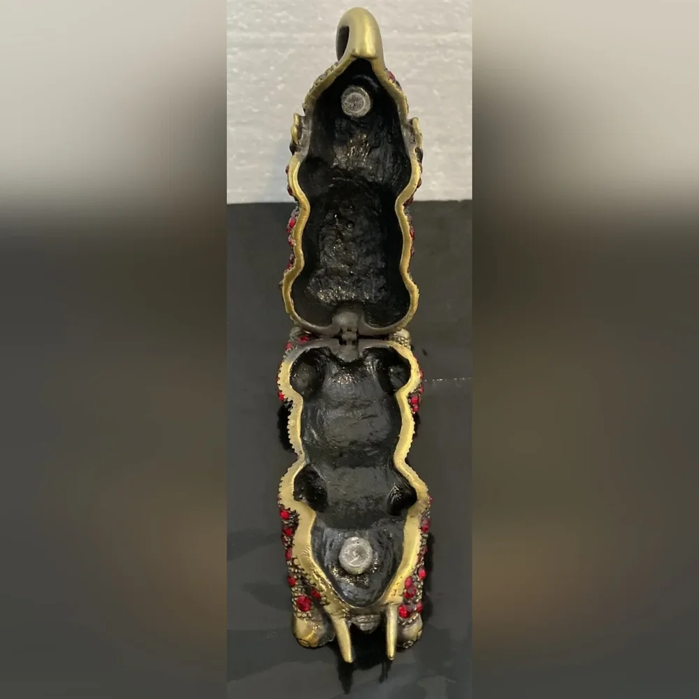 Brass Elephant Garnet Austrian Crystals Jeweled Emerald Eyes Trinket Box Opens - Picture 3 of 9